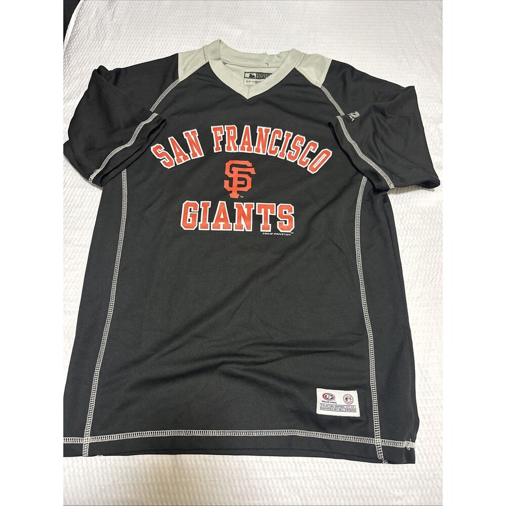 True Fan San Francisco Giants Jersey Mens Small Black V-Neck MLB Baseball Team